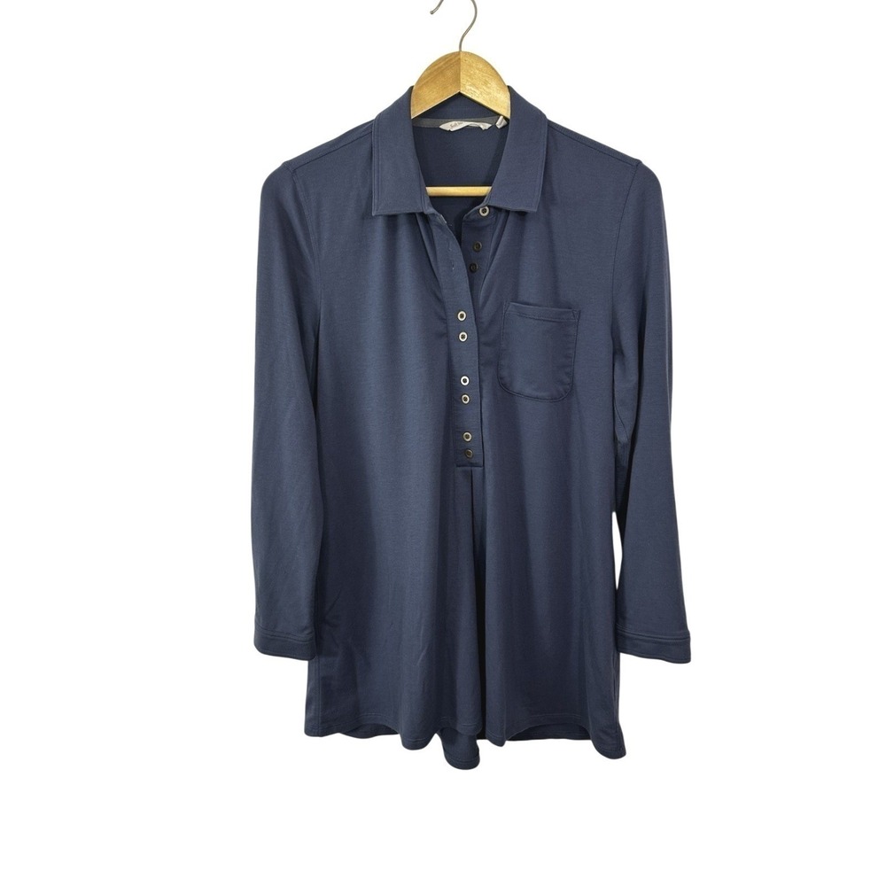 Soft Surroundings Everyday Tunic Womens Large Navy‎ Blue 2BQ88 Roll Tab Sleeve